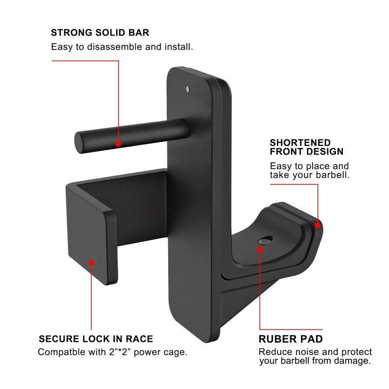 Kipika J-Hooks for Power Rack - Heavy Duty Steel Hooks with Rubber Pads - Fits 2""x2"" Square Tube with 1/2"" Hole - Set of 2 - Image 2